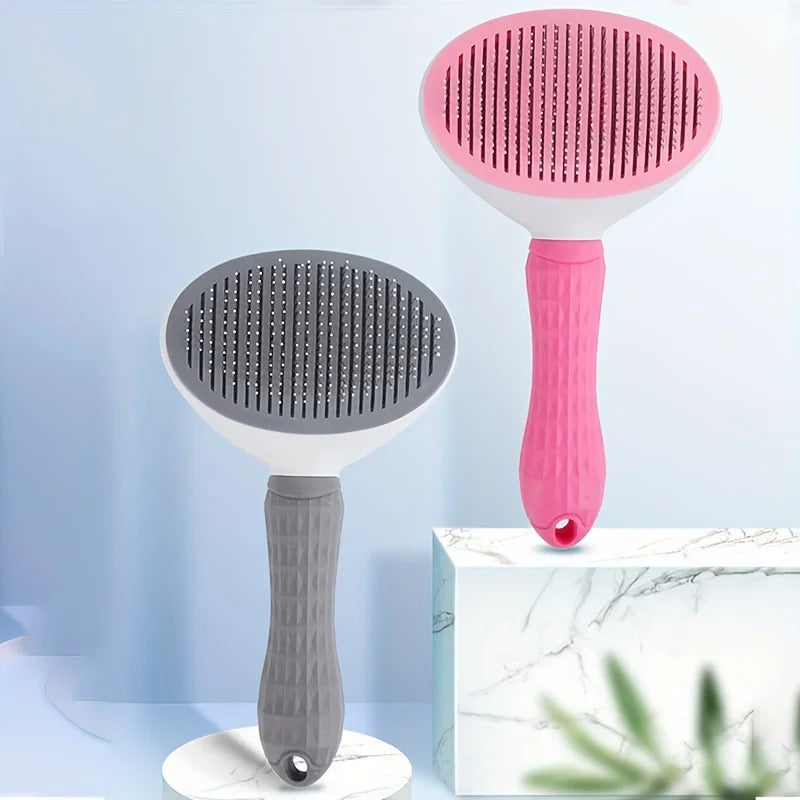 One-Click Pet Hair Removal Comb for Effortless Grooming of Dogs and Cats - Float Hair Removal Slicker Brush with Automatic Funct (Copia)