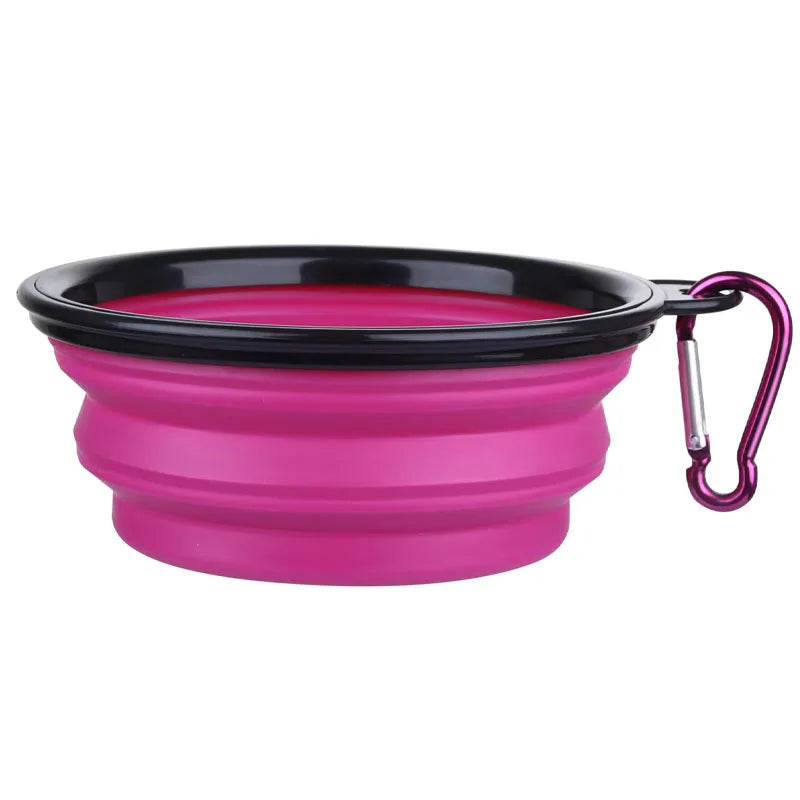 Folding Portable Silicone Dog Feeder Bowl 2 In 1 Pet Dispenser Outdoor Travel Dog Cat with Carabiner Bottle Food Water Container